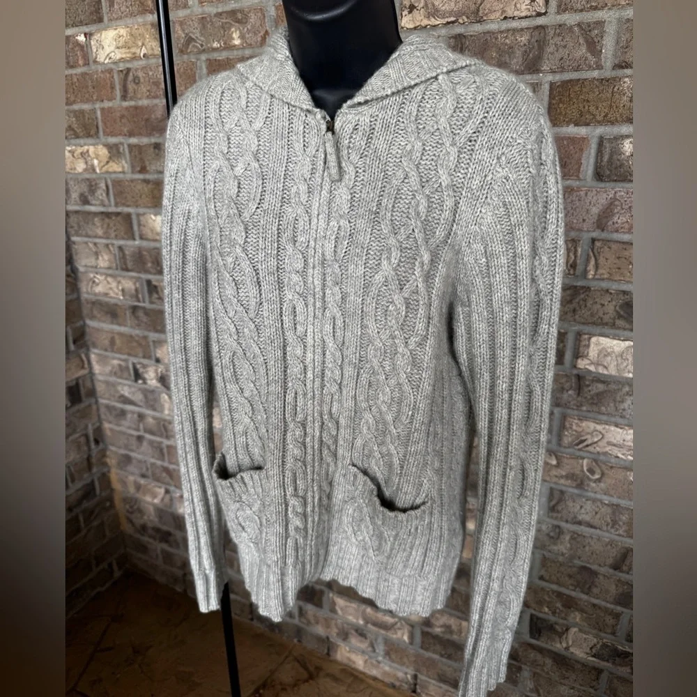 Boden  Cable Knit Women's Wool/Angora Hooded Cardigan Sweater Size 14 - Picture 3 of 14